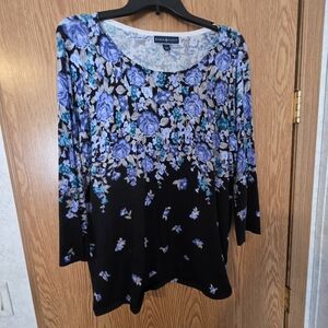 Karen Scott Women's Long Sleeve Floral Top - Blue and Black